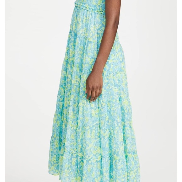 Likely Blue and Green Maxi A-Line Skirt with Smocked Tiered Design - Picture 3 of 12